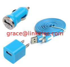 China USB Home AC Wandladegerät + Autoladegerät + 8 Pin Sync USB Kabel für iPhone 5 5S 5C 5G Blau fournisseur