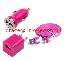 China USB Home AC Wandladegerät + Autoladegerät + 8 Pin Sync USB Kabel für iPhone 5 5S 5C 5G Pink fournisseur