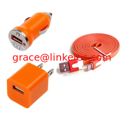 China USB-Wandladegerät für Heim-AC + Autoladegerät + 8-Pin-Sync-USB-Kabel für iPhone 5 5S 5C 5G Orange fournisseur