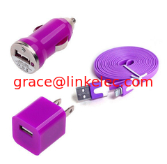 China USB Home AC Wandladegerät + Autoladegerät + 8 Pin Sync USB Kabel für iPhone 5 5S 5C 5G Lila fournisseur