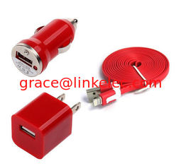 China USB Home AC Wandladegerät + Autoladegerät + 8 Pin Sync USB Kabel für iPhone 5 5S 5C 5G Rot fournisseur