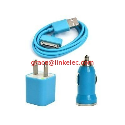 USB-AC-Wandladegerät und Autoladegerät + Datenkabel für Apple iPod Touch oder iPhone4 4S 4G Blau fournisseur