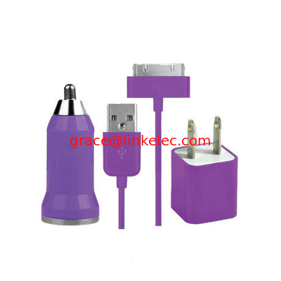 USB-Wandladegerät und Autoladegerät + Datenkabel für Apple iPod Touch iPhone4 4S 4G Lila fournisseur