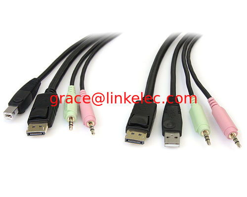 6ft 4in1 USB DisplayPort KVM Schaltkabel mit Audio und Mikrofon